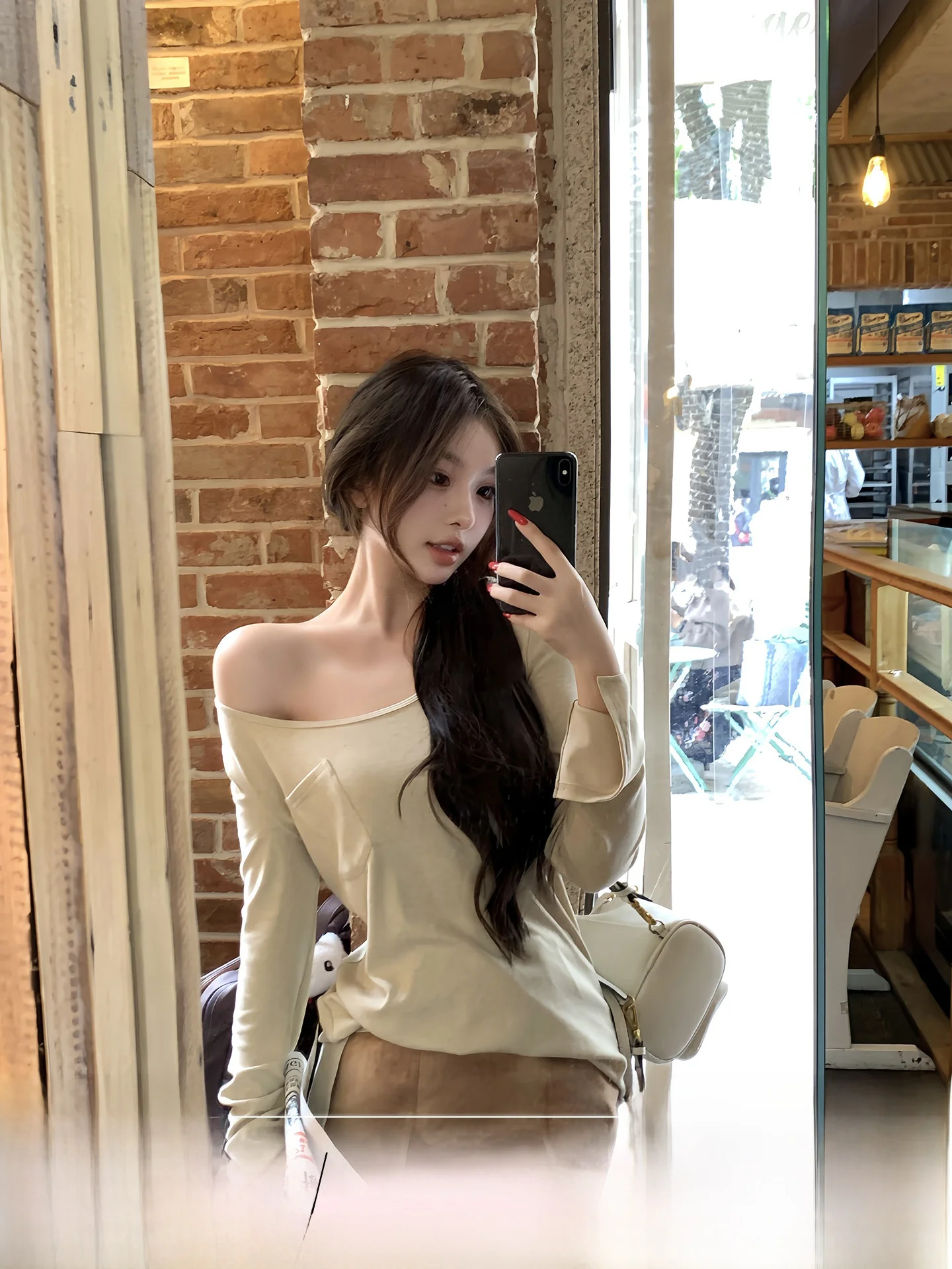 

OYFF Ry Pure Want Двусторонняя вязаная футболка с открытыми плечами, широким воротником, длинными рукавами, повседневная, свободного кроя, женский топ