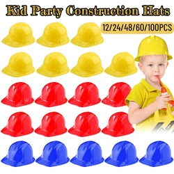 12-100PCS Construction Hats for Firefighter Hat Soft Plastic Safety Helmet Fireman Birthday Party Hats Worker Role Play