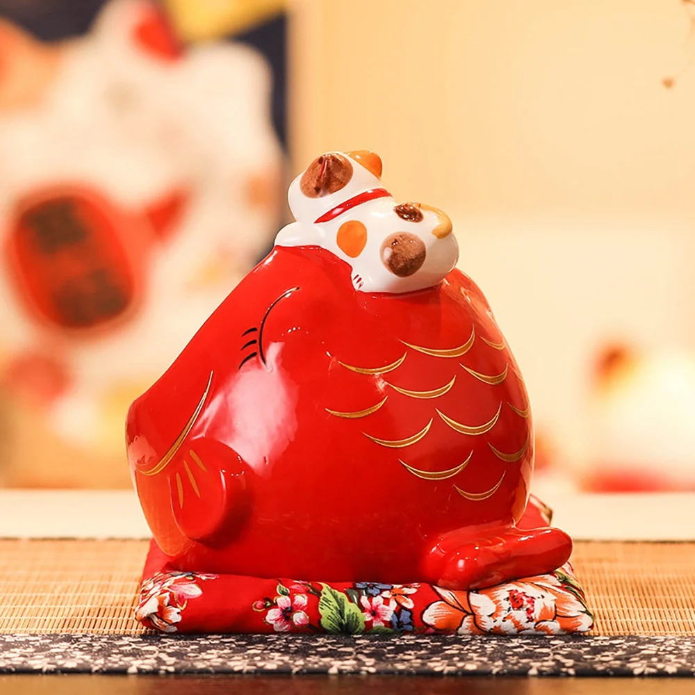 Ceramic Lucky Cat Candy Box Cute Lucky Cat Storage Box Money Box Chinese Home Decor for Attract Wealth and Good Luck