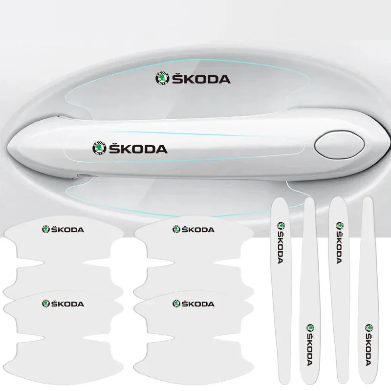 

8 шт. наклейки на дверные ручки автомобиля, защитные пленки от царапин для Skoda Octavia Superb Rapid Fabia Kamiq Kodiaq Karoq Enyaq Citigo