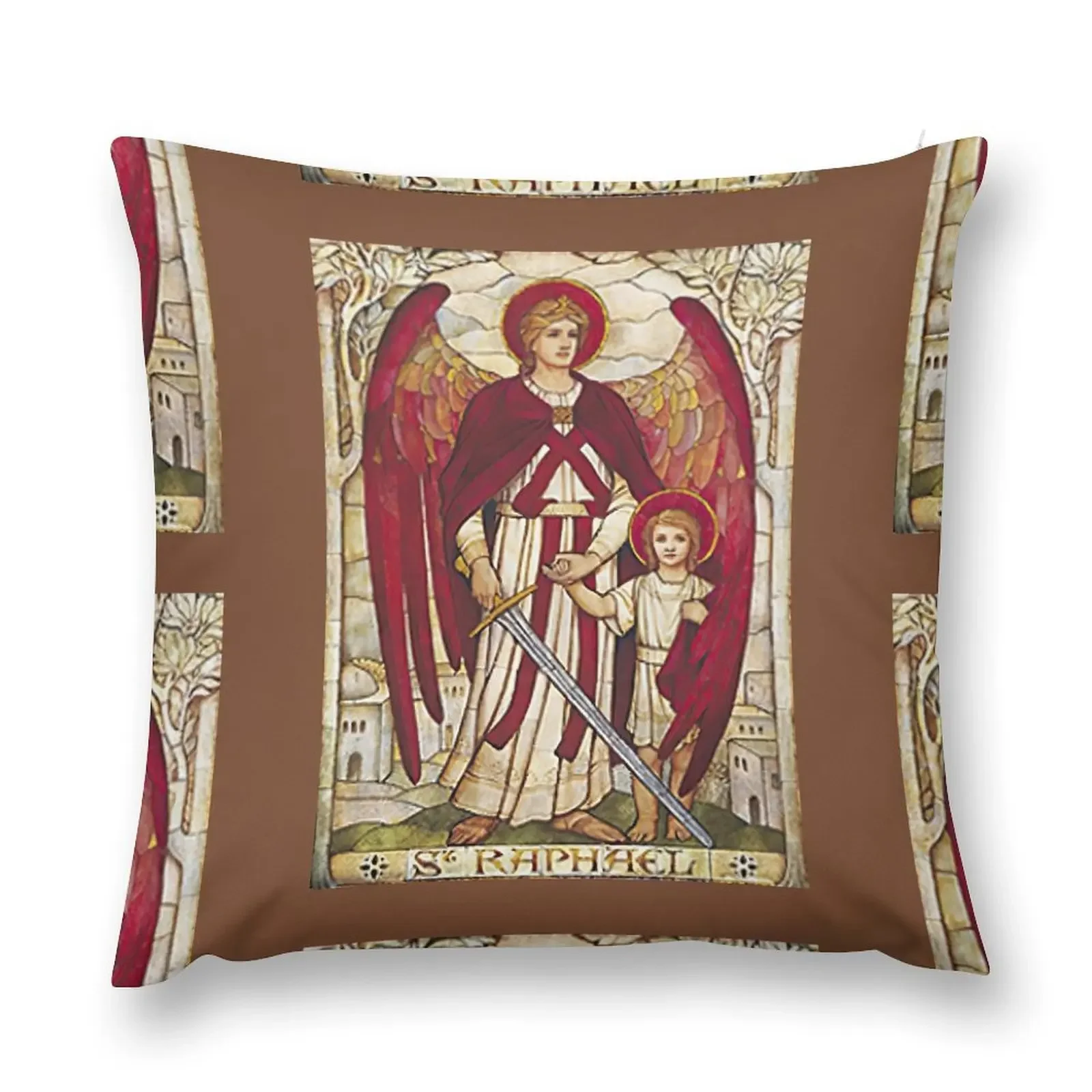 

St Raphael Rafael Angel Catholic Saint Archangel Throw Pillow Decorative Cushion Cushions Home Decor luxury decor pillow