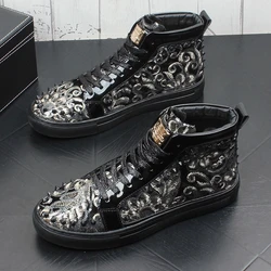 New style tide male embroidery leisure shoes Korean edition fashionable youth joker high help board shoes A7