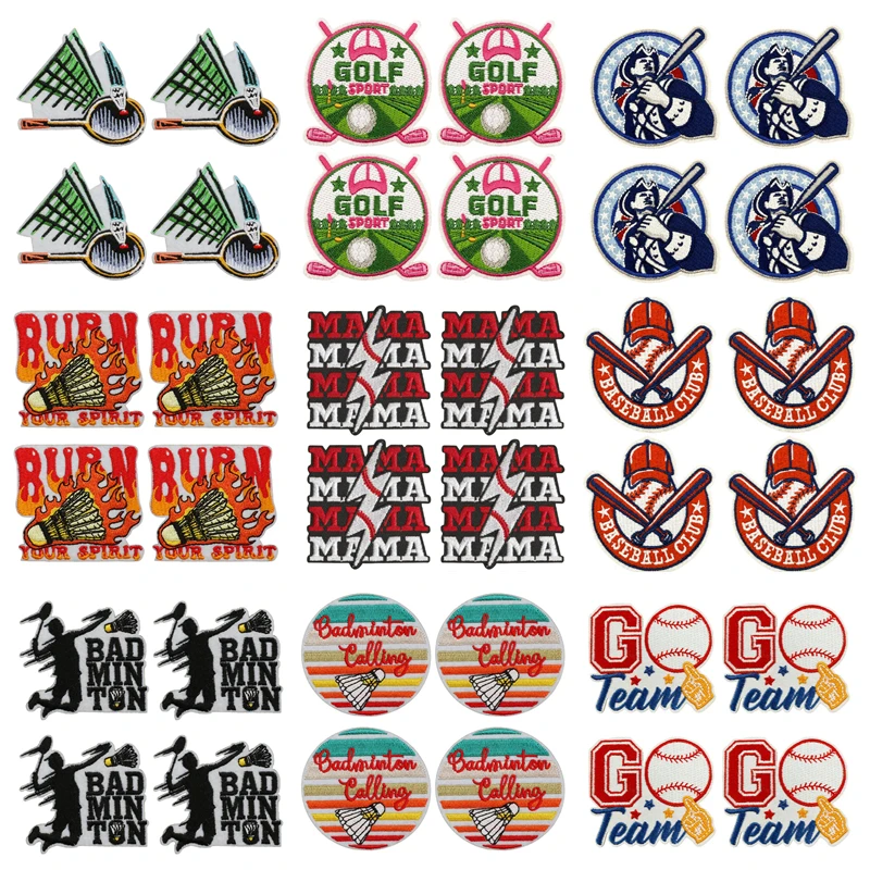 10PCS Badminton & Baseball Themed Iron On Patches, Sports Mama Embroidery Patches, Patches for Clothing DIY Decoration