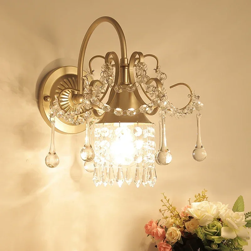 

Crystal wall lamp living room bedside mirror headlights modern corridor bedroom creative American lamps