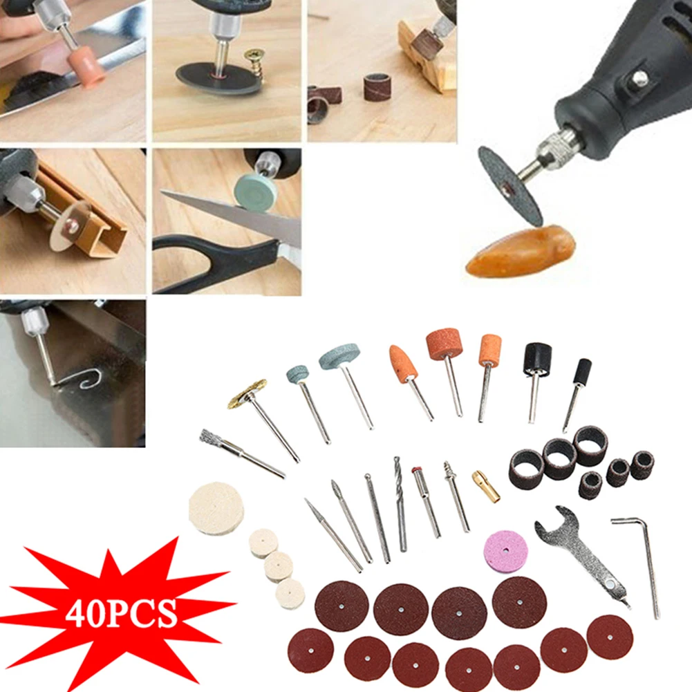 40pcs Grinding Head Set Mini Electric Drill Multi Purpose Rotary Tool Set Sandpaper Cleaning Brush For Polishing Grinding Metal
