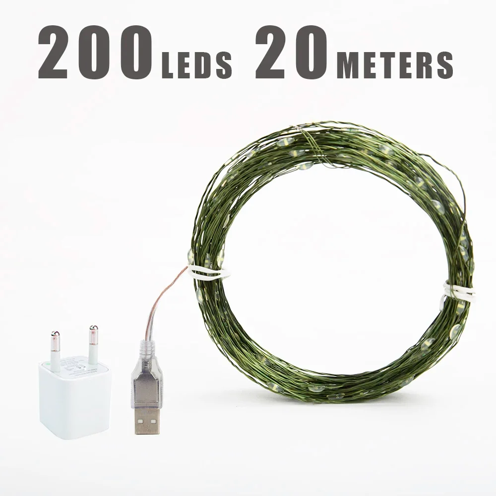 Green Cable 100 LED Waterproof String Lights 10m Christmas Fairy Lights Outdoor Tree Garland Christmas Holiday Party Decorration