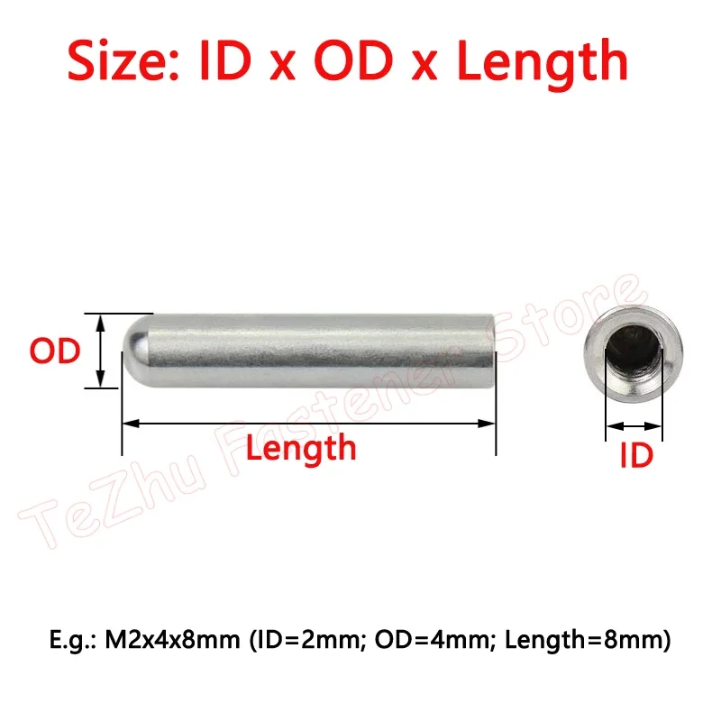 2-10pcs M2 M2.5 M3 M4 304 Stainless Steel Female Thread Round Head Cylindrical Pin Locating Dowel Hollow Pin Length 8 10 12-60mm