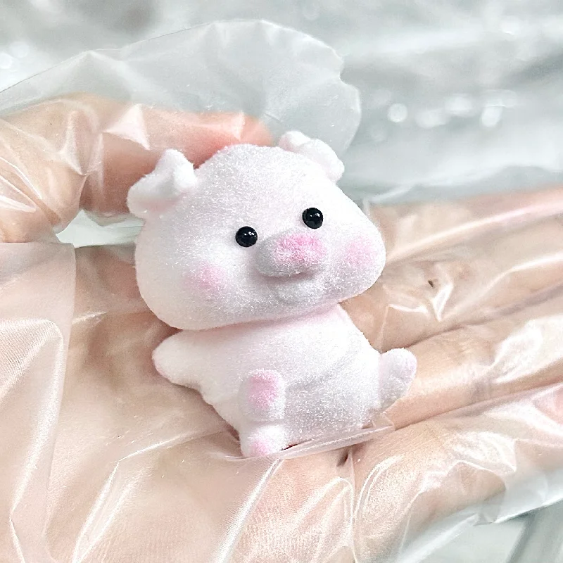 2024 Cartoon Kawaii Mini Silicone Flocked Piggy Kids Gift Cute Piggy Pinch Fidgety Toy Ornament Keychain Bag Pendant Squishy Toy