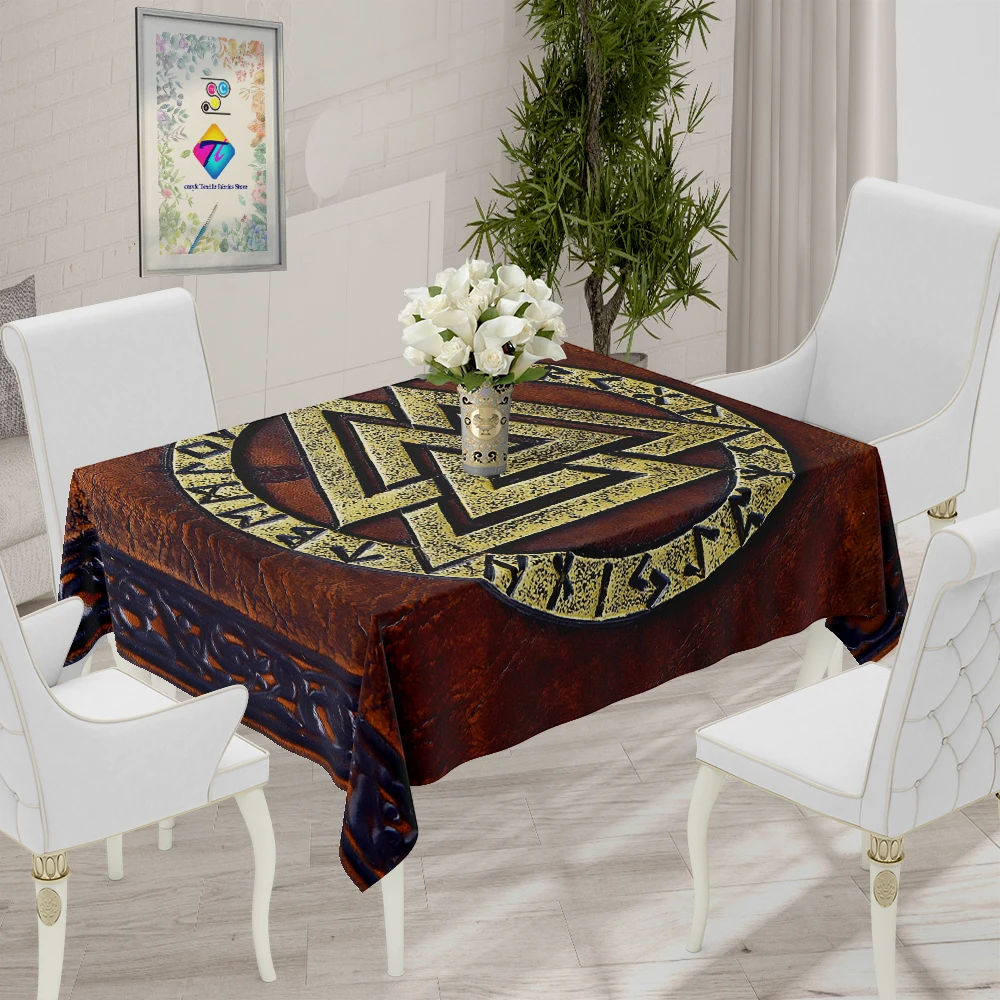 Multicolor Viking Rune Pattern Waterproof Printed Tablecloth Picnic Mat Rectangular Wedding Home Dining Room Decor Cloth