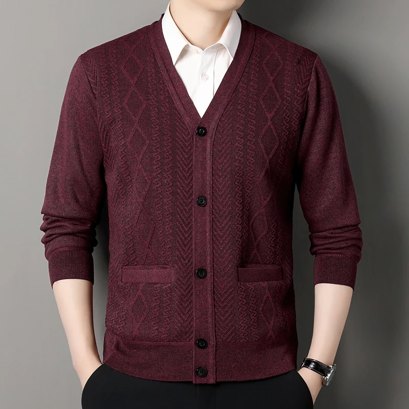Men's Casual V-neck Cardigan Autumn Winter Knitwear Clothes Button Knit Cardigans Men Knitting Sweaters Outwear Sweater Jacket