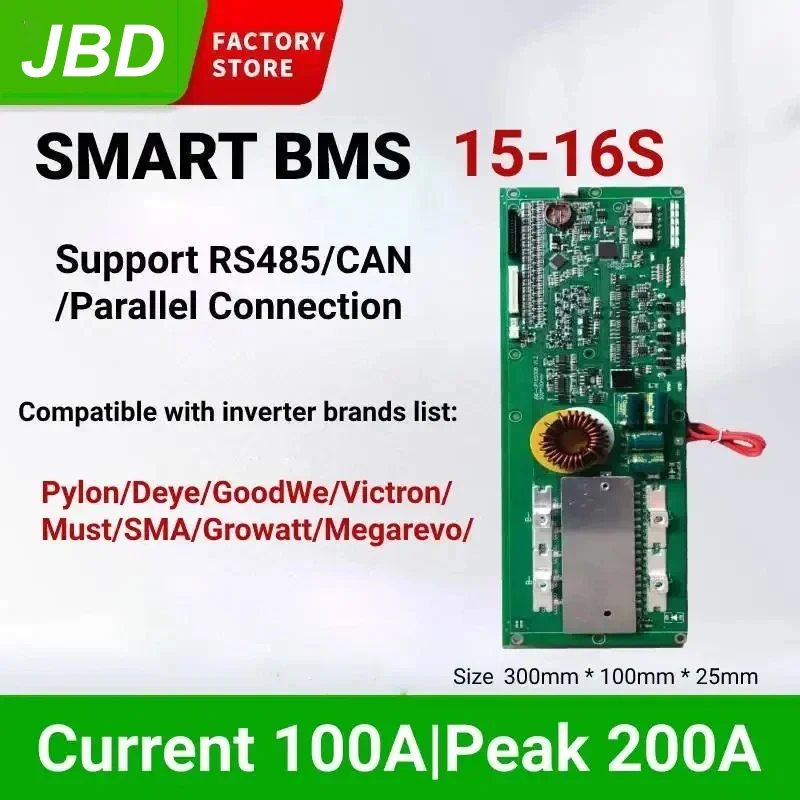 

Инвертор JBD BMS 15S 16S 100A 48В 60В Lifepo4 Bms интеллектуальное семейное хранилище энергии литиевая батарея балансировочная плата RS485 CAN функция