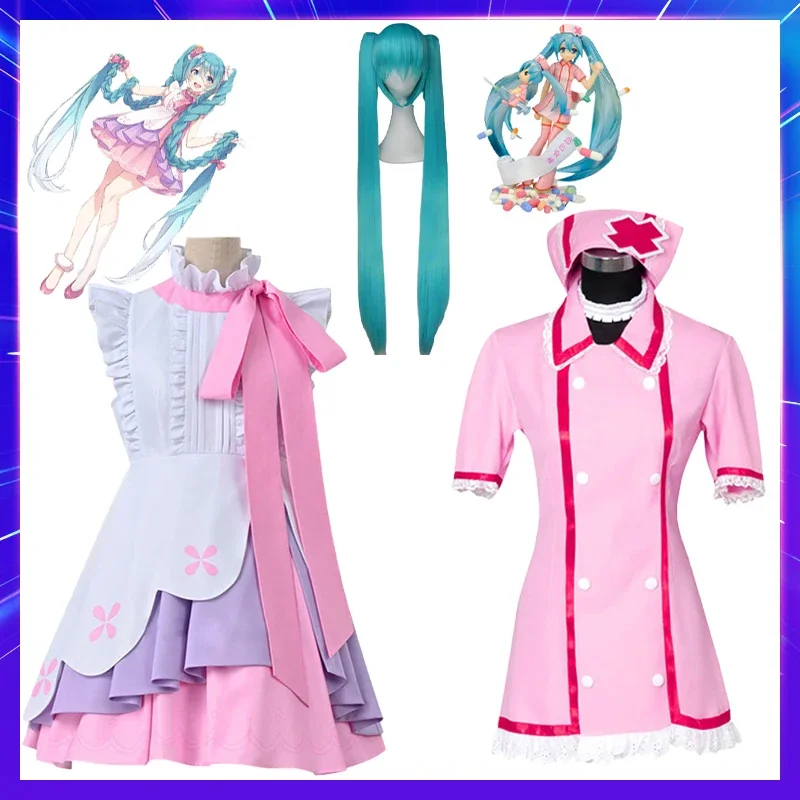 Anime Vocaloid Miku Cosplay Rapunzel Wonderland Midi Dress Outfits Beginner Future Costume Halloween Party Stage Nurse Uniform