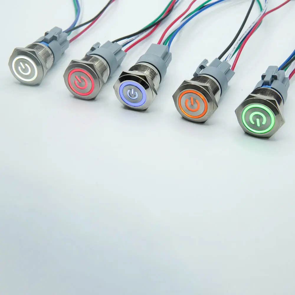 25mm 30mm 40mm Metal Push Button Switch On Off Power LED Light Waterproof Flat Circular Button 3v 6v 12v 24v 110v 220v IP65