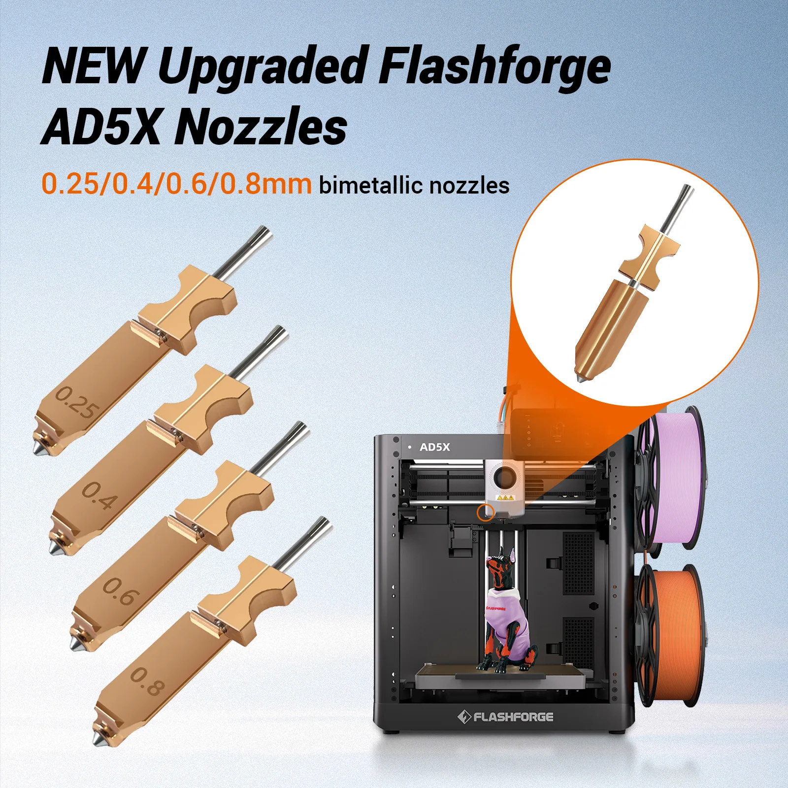 

For Flashforge AD5X Detachable Upgrade Nozzle 0.25/0.4/0.6/0.8 Extruder Quick Release Heater Block for AD5X printer Accessories