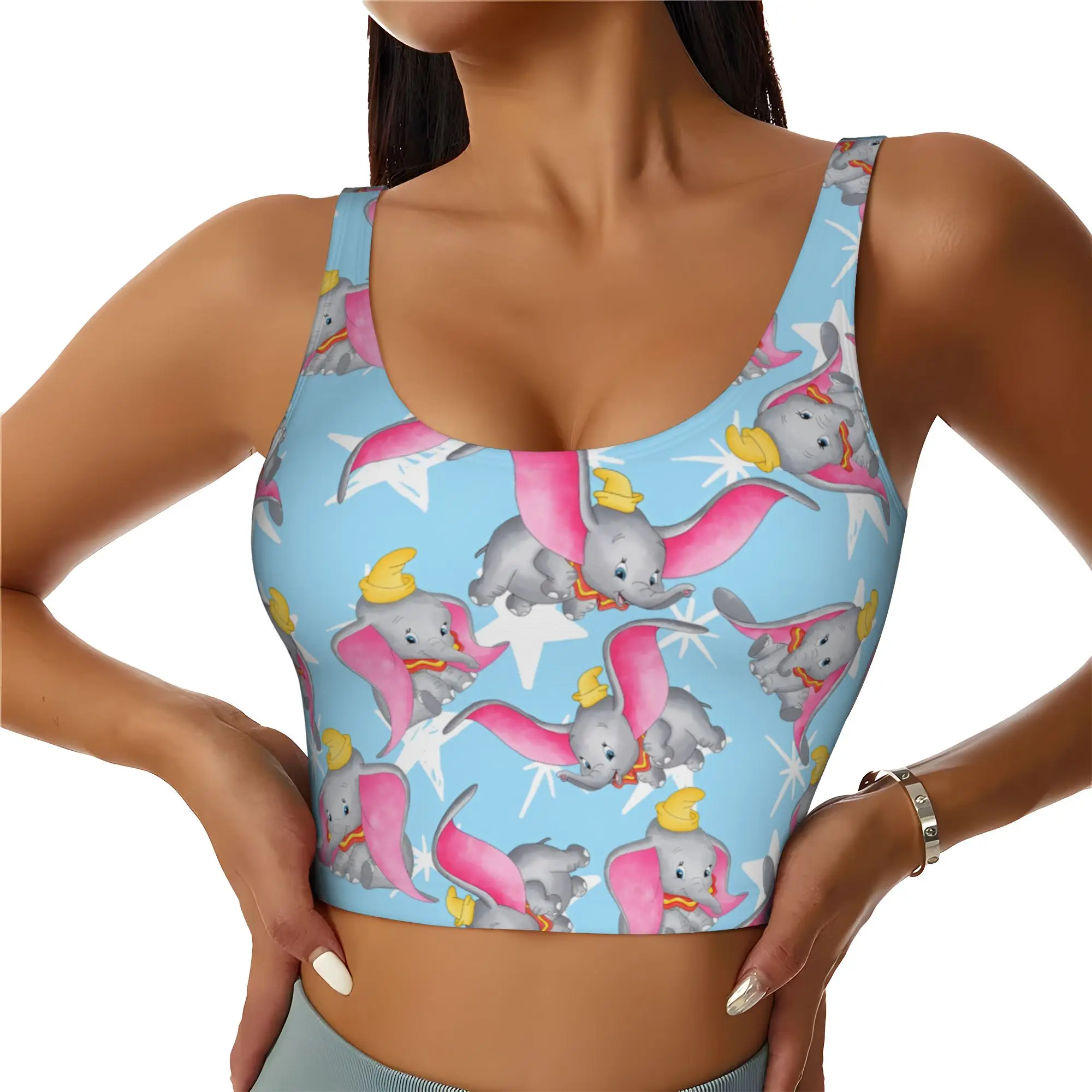 Custom Women's D-Dumboes Sports Bras Anime Elephant High Impact Gym Workout Running Crop Tank Tops