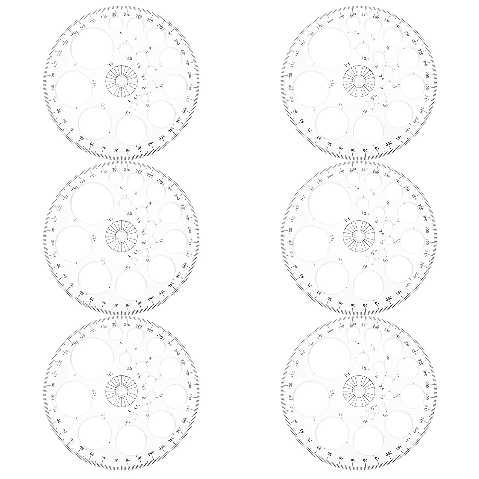 6Pcs 360 Degree Protractor Reusable Geometry Tool Clear Scales Multi-Function for Architects Builders Students Interior