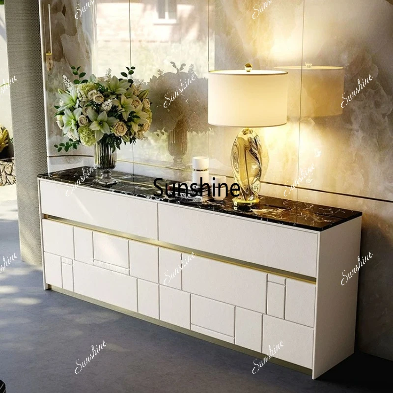 

Italian light luxury dining side cabinet marble locker solid wood entrance decorative cabinet