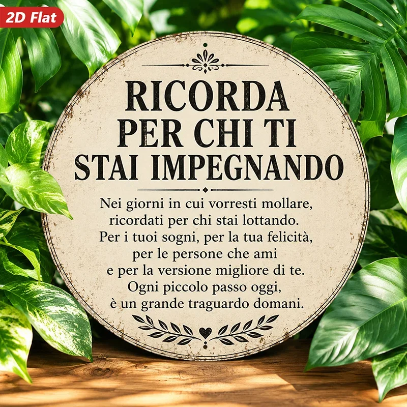 2D Flat, 1pc Motivational Italian Quote Round Metal Sign Wall Art, Ricorda Per Chi Ti Stai Impegnando Text, Vintage Round Plaque