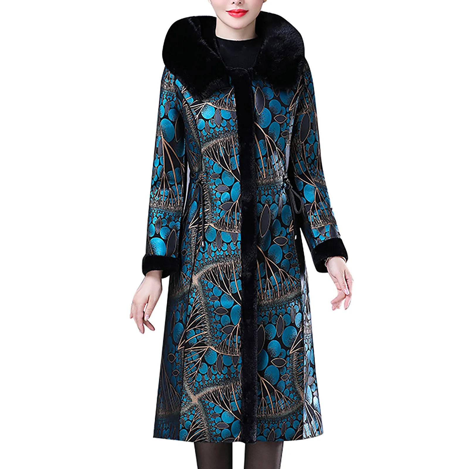 معطف واحد فقط من جلد الغزال الصناعي للنساء جاكيت طويل دافئ للشتاء معطف مبطن بالفرو الصناعي قابل للعكس للنساء في منتصف العمر وكبار السن #4