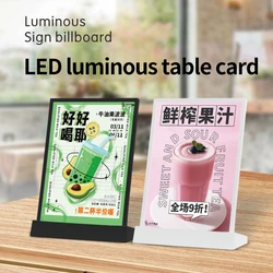 Luminescent Menu Display Plate Milk Tea Shop Acrylic Price List Dishes Wine List A4 Menu Design and Production Table Plate