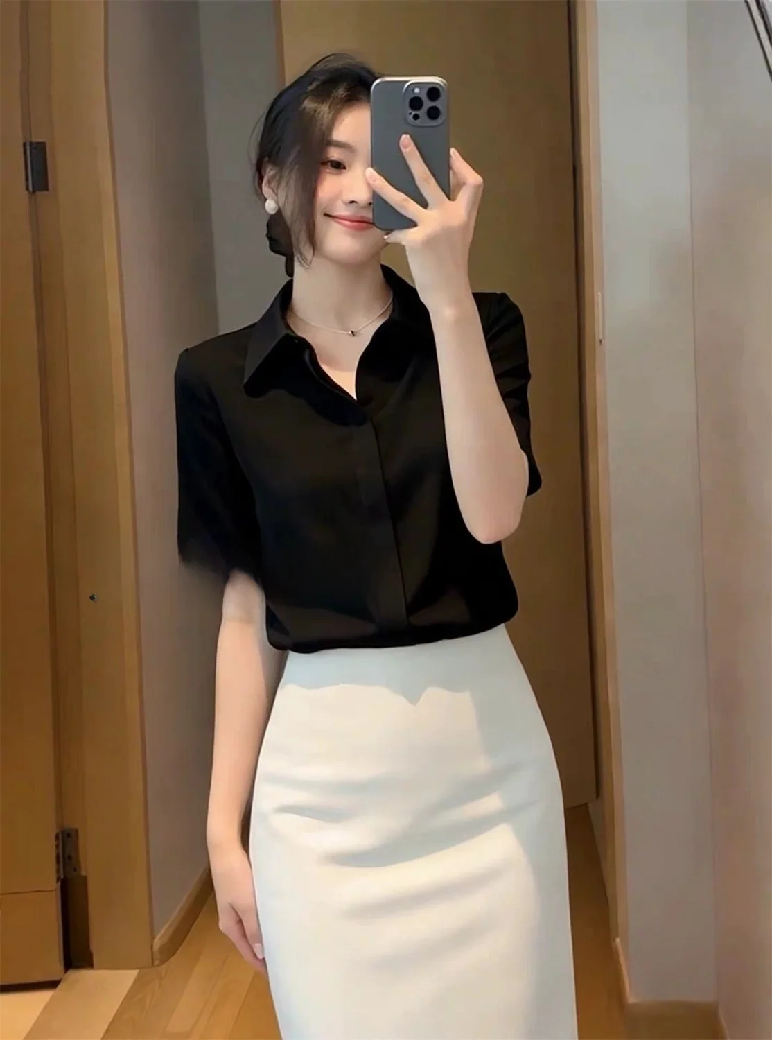 Casual Short Sleeve Women's Shirt Anti-Wrinkle Cool Feeling Luxury Ladies' Blouse Polyester Fiber Straight Cut Summer Fashion