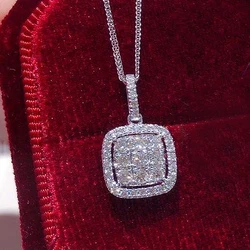 Huitan Fashion Contracted Design Square Cubic Zircon Pendant Necklace for Women Exquisite Neck Accessories Wedding Party Jewelry