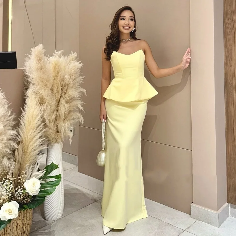 

Customized Modern Style Simple Jersey Ruched Straight Strapless Long Dresses Bespoke Occasion Dresses Sizes Available Matching