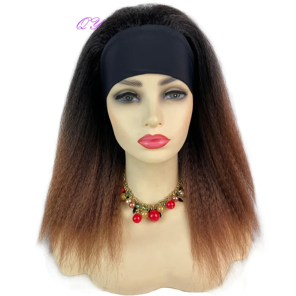 Synthetic Headband Kinky Straight Wig Black Ombre Brown African Women Daily Use 22 Inches Long Soft Good Quality Lady Wig