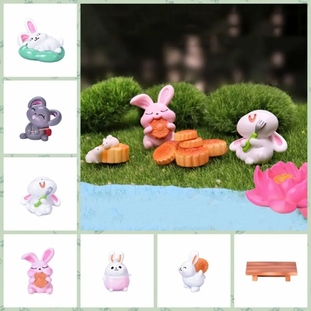 크리 에이 티브 미니 토끼 Mooncake 인형 만화 수지 중추절 토끼 인형 귀여운 달 케이크 장식 요정 정원