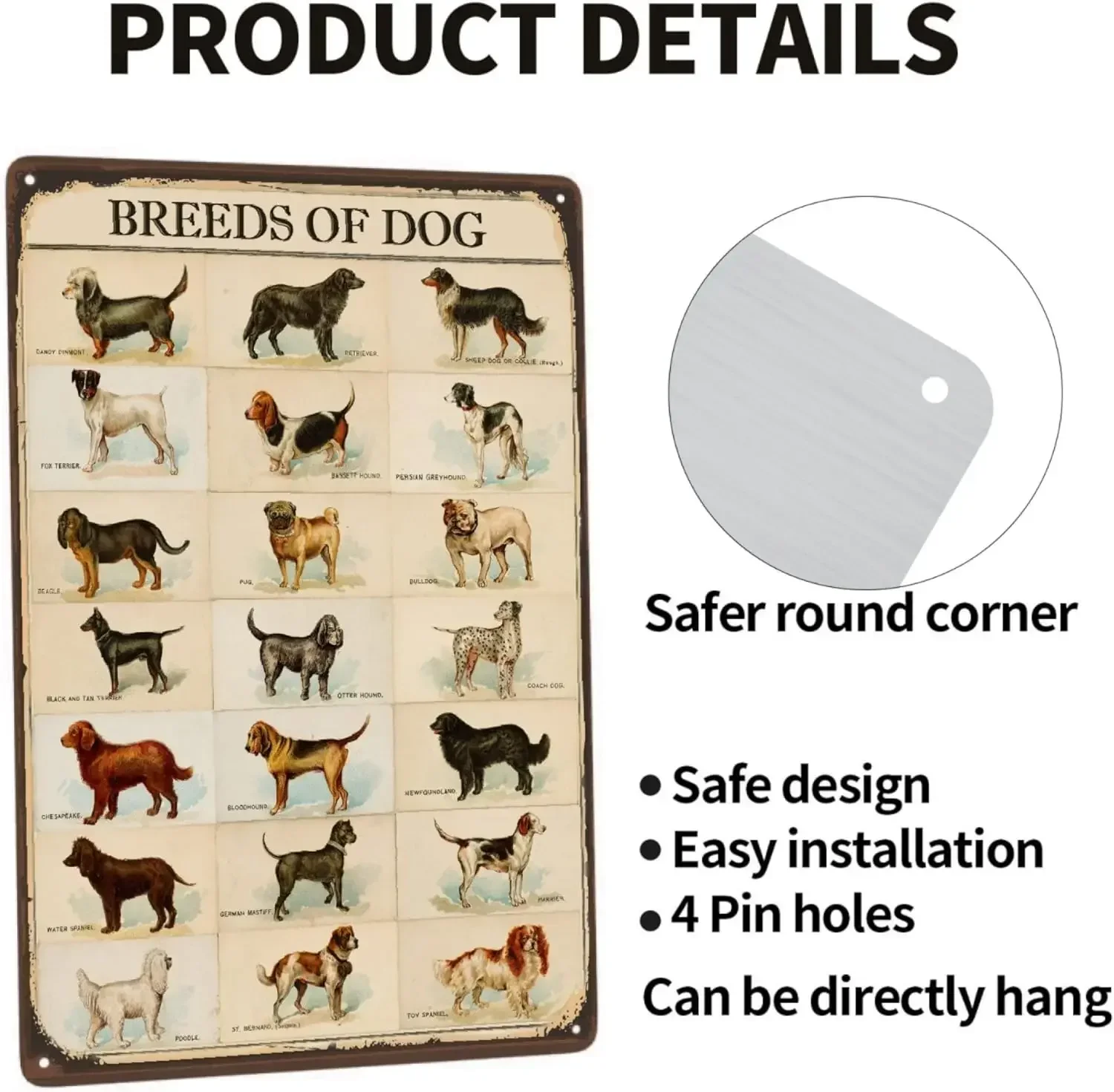 Funny Dog Decor Retro Metal Tin Sign Pet Lovers - Dog Breeds of Science Classroom Chart Aluminum Metal Sign Poster