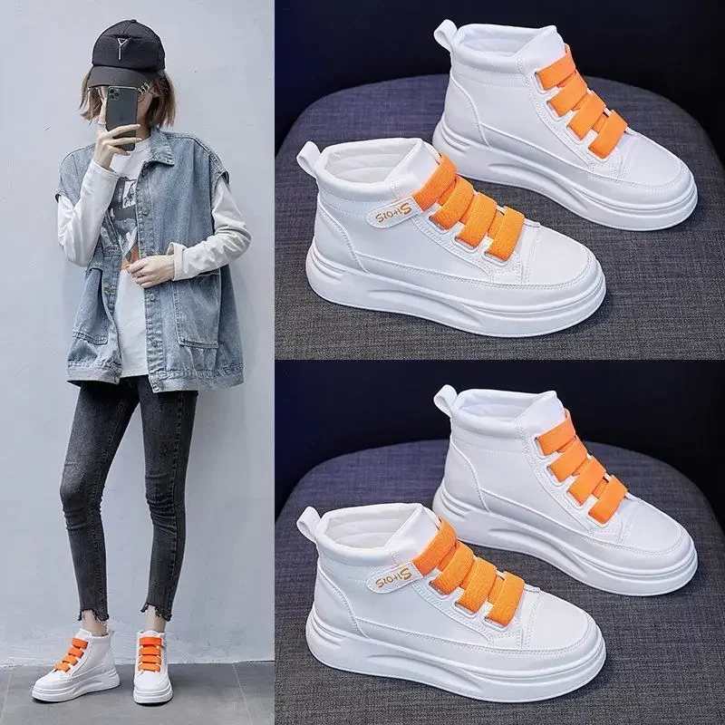 Women High Top Sneakers Casual Plarform Height Canvas Non-slip Wear Resistant 2024 New Female Vulcanize Shoes Zapatos De Mujer