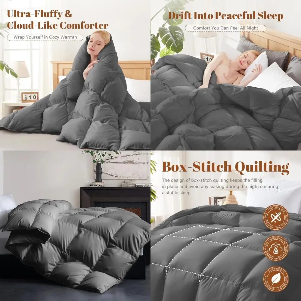 

Всесезонное серое пуховое одеяло-вкладыш, 100% хлопок, размер Queen, 82x86 дюймов