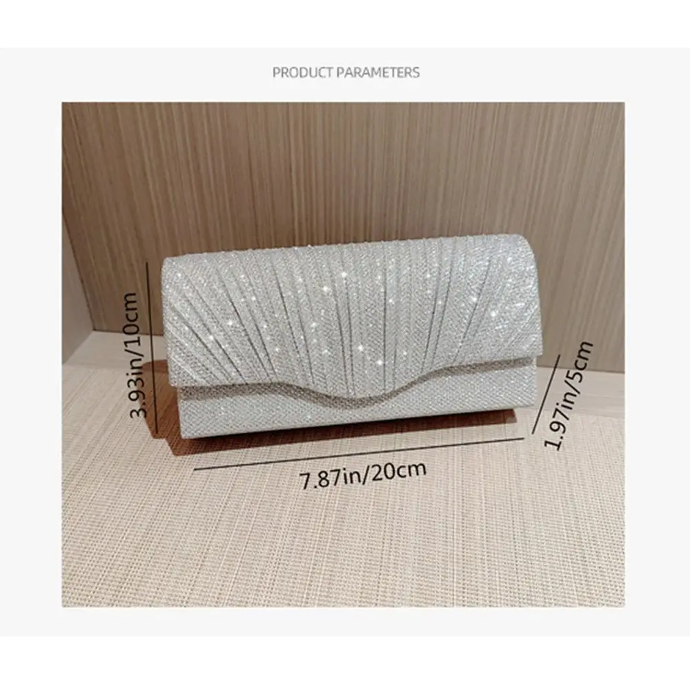 Luxury Sequins Evening Bags Gold Silver Satin Clutches Chain Bags Wedding Party image 5