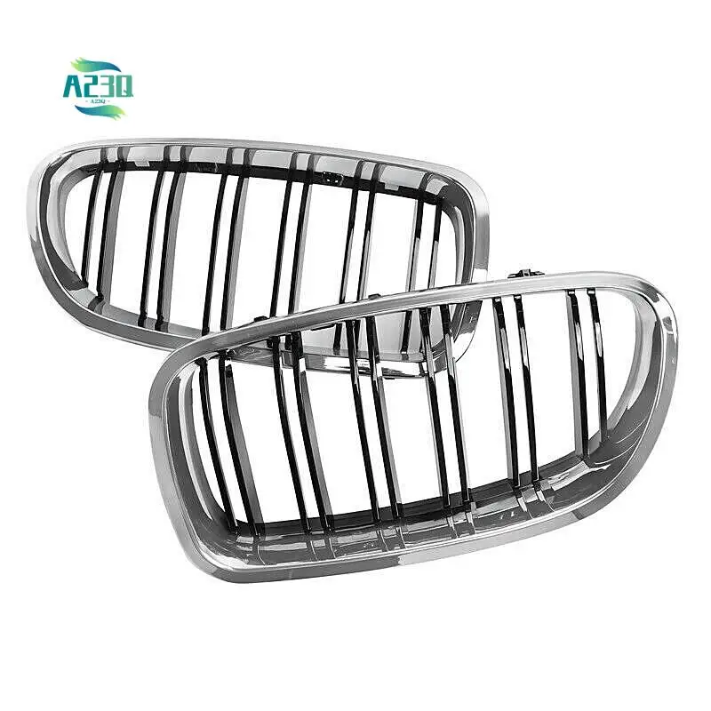 

A23Q-Car Chrome+Glossy Black Dual Slats Front Kidney Grille Grill For-BMW F10/ F11 M5 535I 550I 528I 4-Door 2010-2017