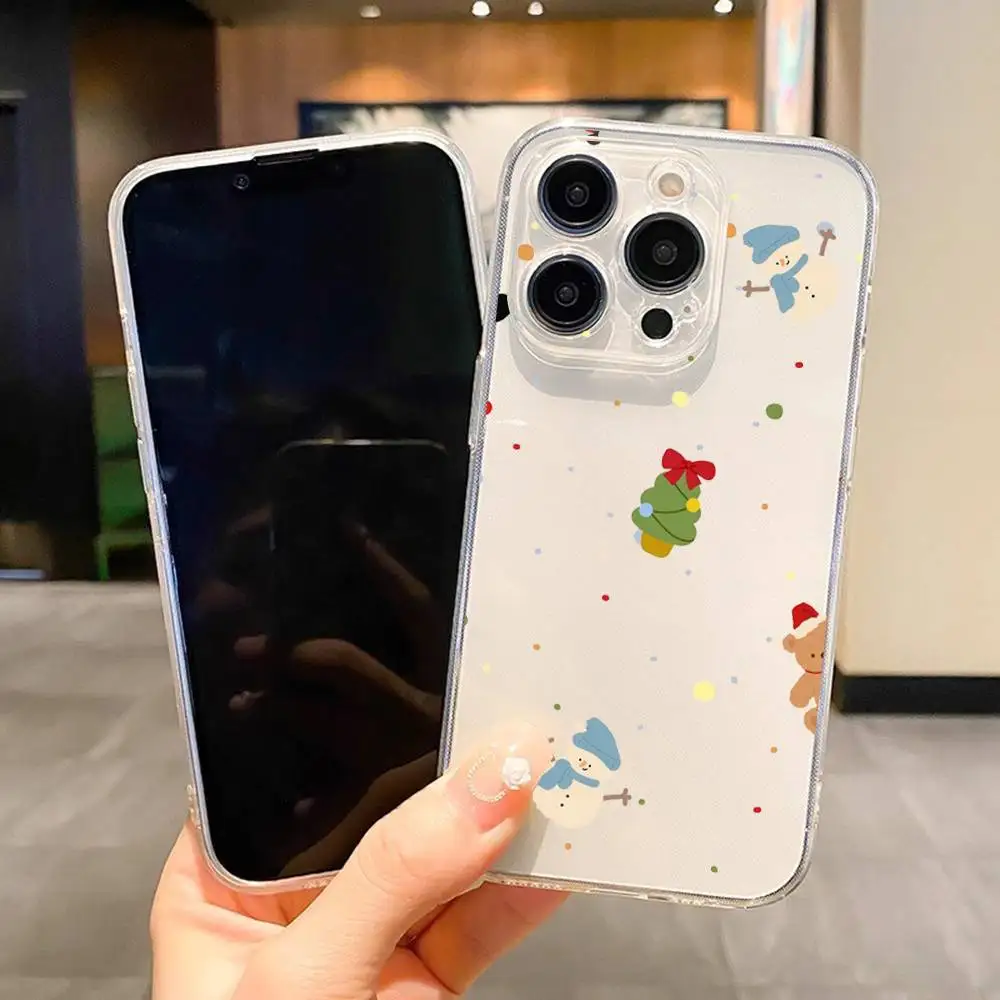 1pc Luxury Cartoon Christmas Phone Case Transparent For IPhone 17 16 15 14 13 12 11 PRO MAX PLUS Mini Soft Skin-friendly Cover