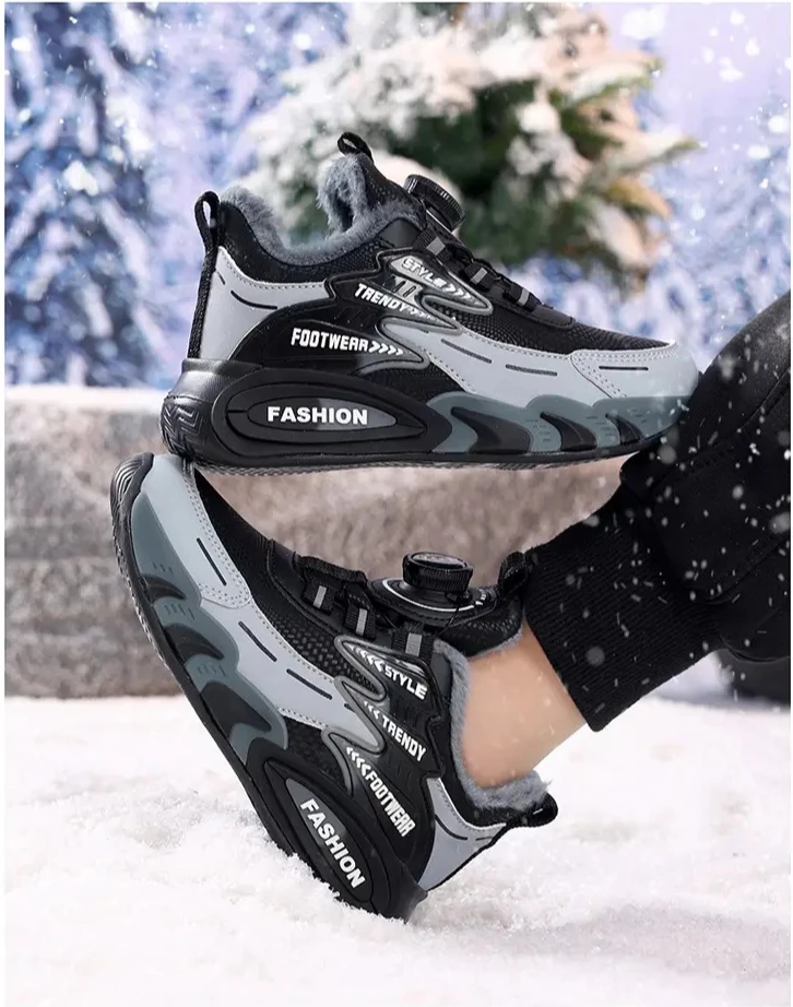 Детские зимние босиком, маленькие/большие/детские кроссовки с широким носком, теплые детские кроссовки на подкладке из искусственного меха на липучке, детская обувь