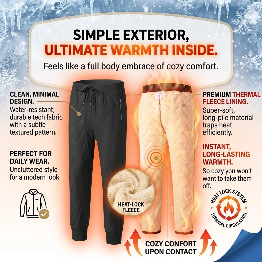 Men's Winter Thermal Casual Pants Thick Warm Sweatpants Outdoor Waterproof Fleece Lined Trousers Zip Pockets Windproof Work Pant
