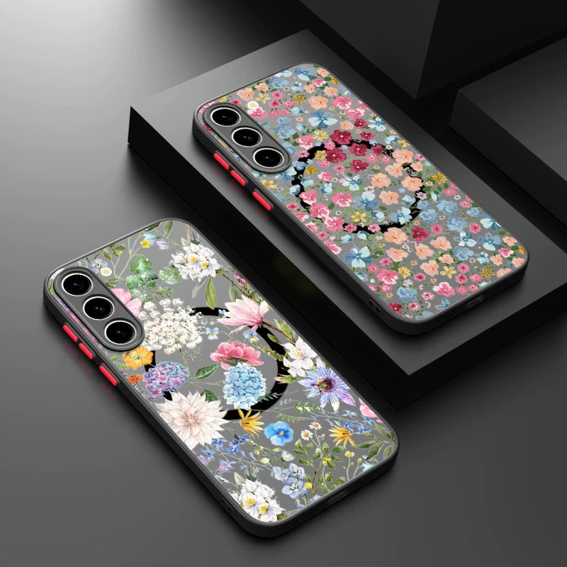 Bunte Blumen Magnetische Handyhülle für Samsung Galaxy S26 S25 S24 Ultra Plus S24 S25 FE A17 A37 A56 A55 A36 A16 Acryl-Cover