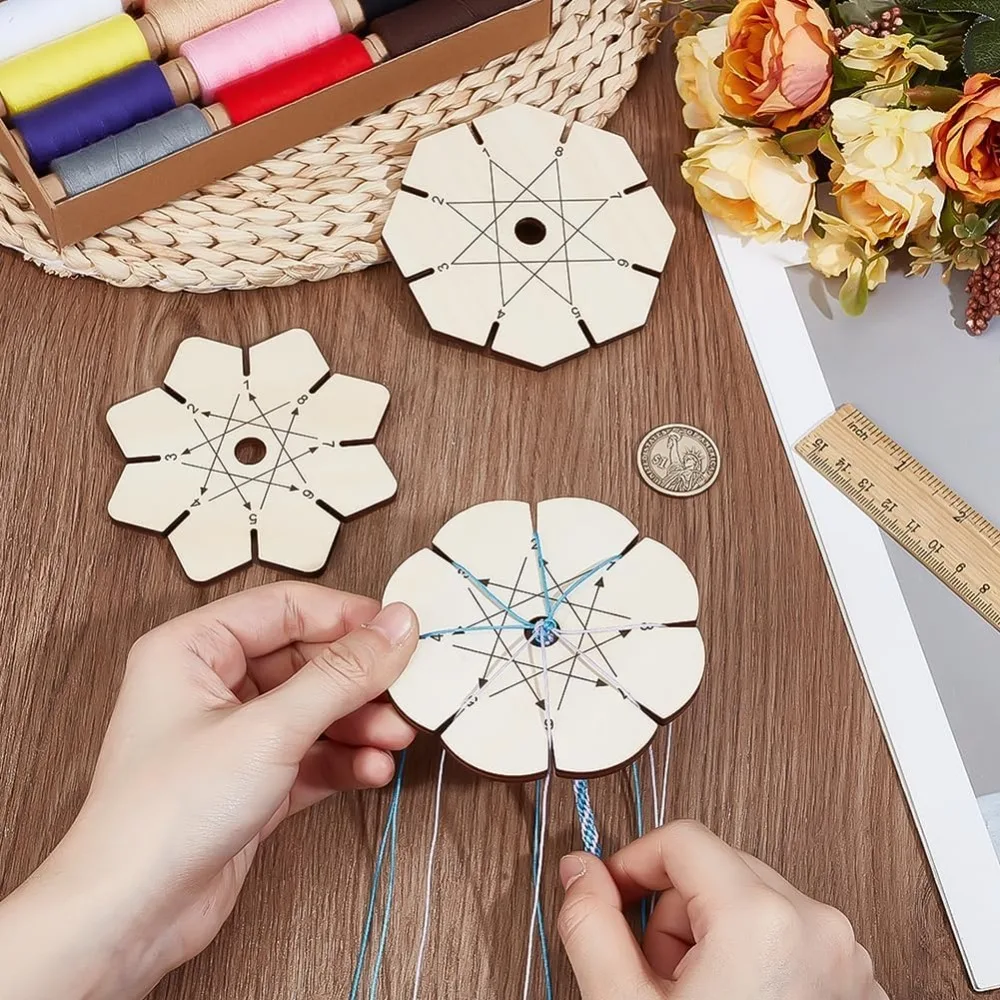 3pcs Bracelet Braiding Disk Flower Shape Kumihimo Disk Wood Bracelet Braiding Plate Beading Cord Disc for Friendship view 3