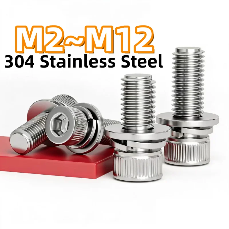 304 Stainless Steel M2 M2.5 M3 M4 M5 M6 M8 M10 M12 Hexagon Socket Cylindrical Cap Head SEM Bolt With Spring Washer Combination