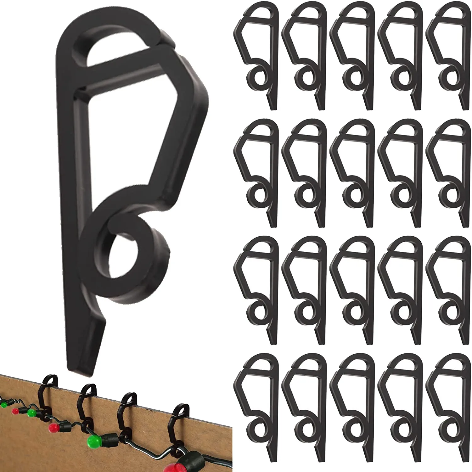 Paquet de 120 Clips de lumière de noël pour l'extérieur, cintres de lumière de noël résistants aux intempéries, crochets de gouttière pour les vacances de noël, noir Rare