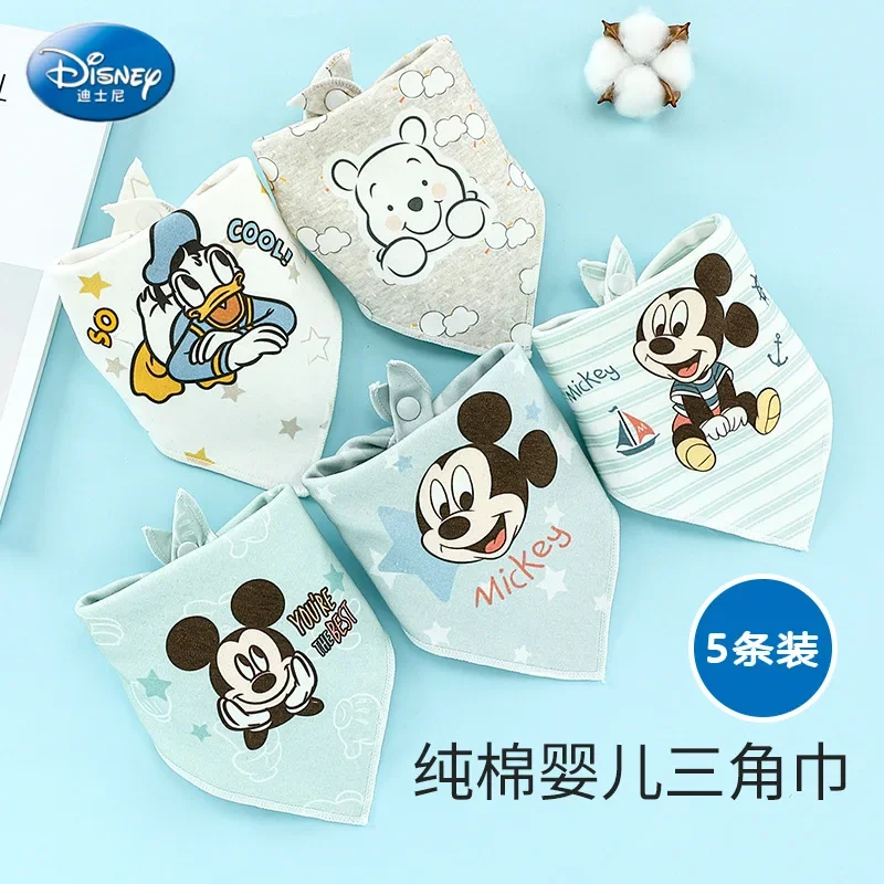 5pcs Disney Anime Mickey Minnie Toddler Cotton Cartoon Triangle Mouth Wipes Type A Double Layer Thickened Cute Baby Soft Bib