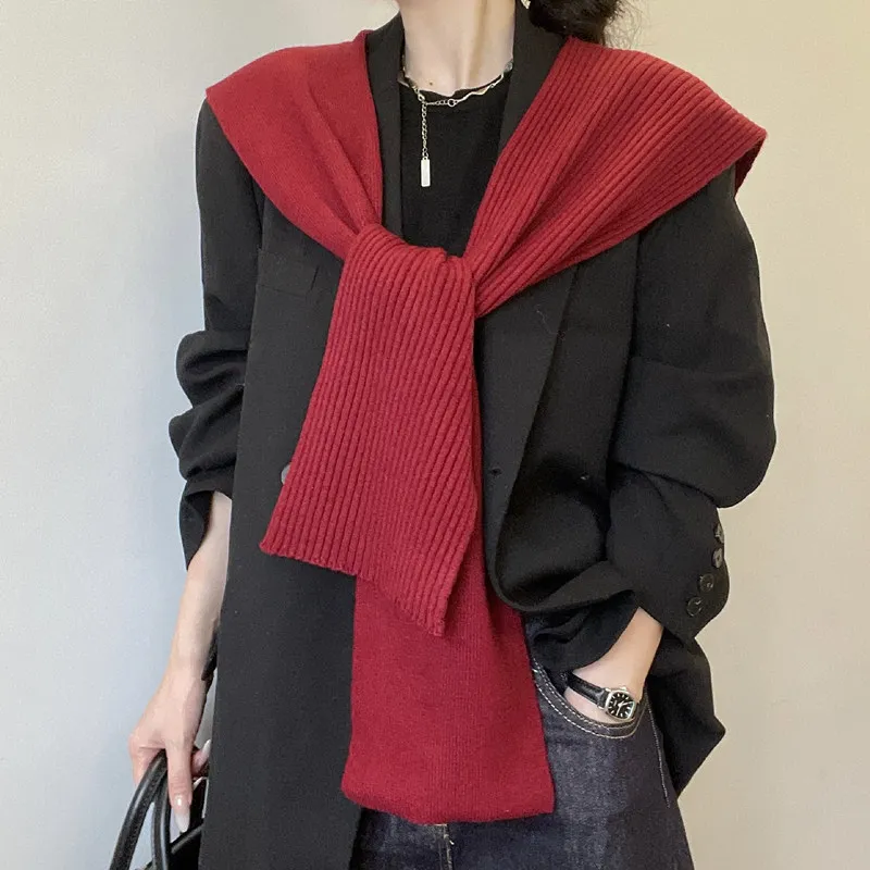 Large Size Knitted Shawl Versatile Air Conditioned Room Warm Neck Protection Spring Autumn Popular Outerwear Pure Color