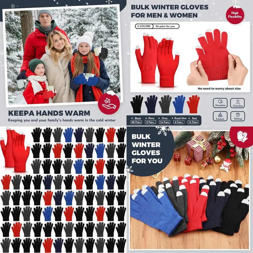 

96 упаковок эластичных теплых зимних перчаток, вязаные термоперчатки с длинными пальцами для мужчин и женщин — уютный подарок