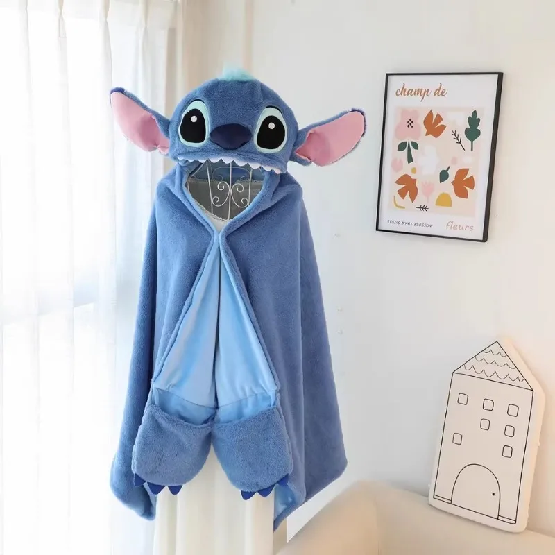 Stitch Disney Blanket Kawaii Keep Warm Hooded Cloak Cute Lilo & Stitch Picnic Blanket Cartoon Child Blankets for Beds Gift