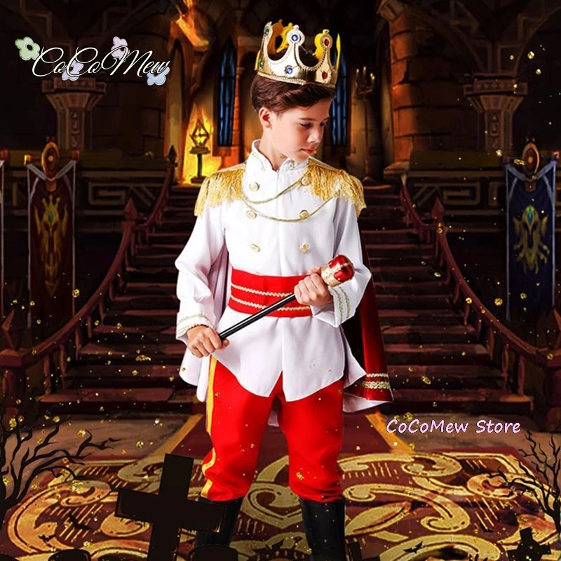 Disfraz de rey de juego de rol para niños de Halloween de siete piezas, disfraz real europeo de fantasía, conjunto de regalo de Navidad