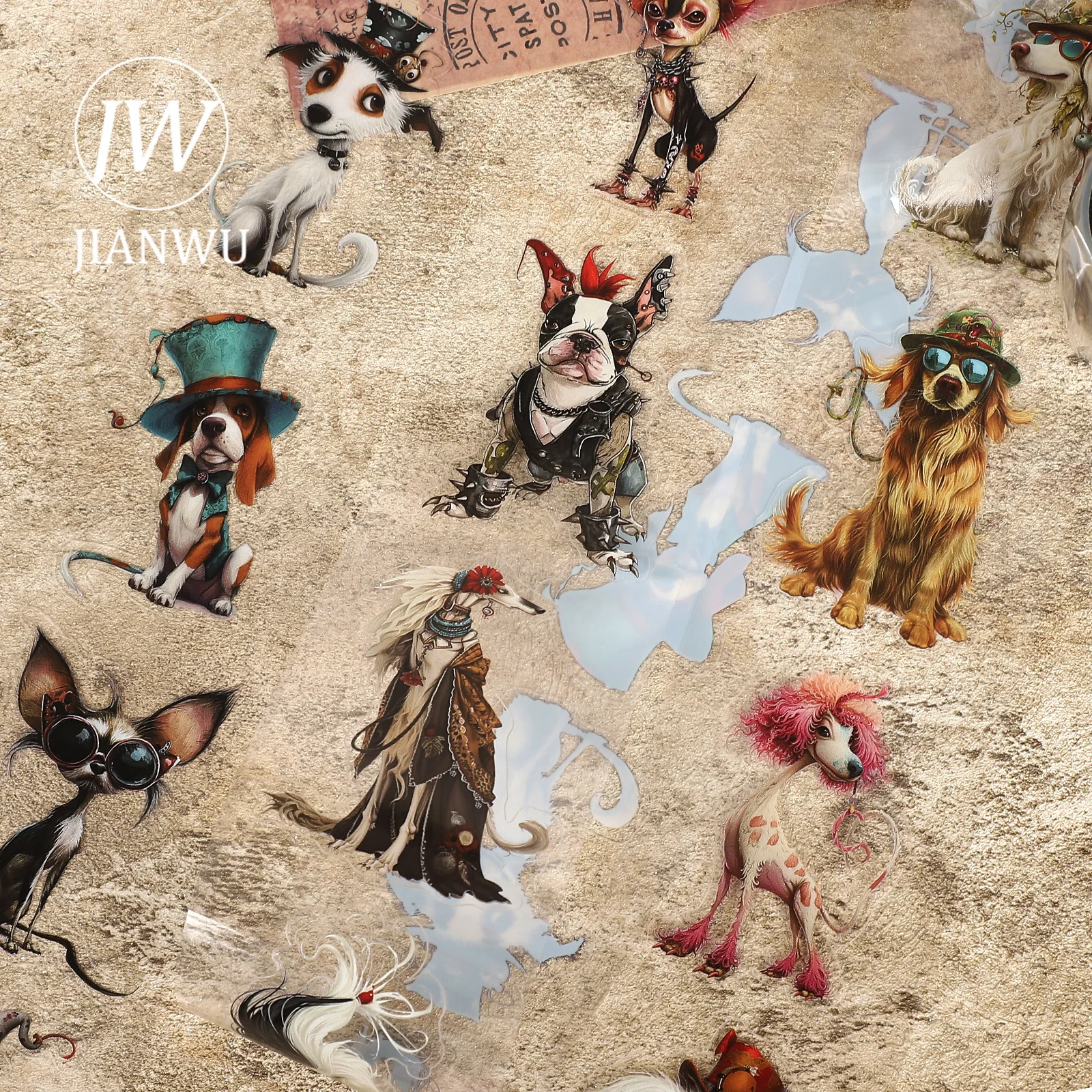 JIANWU 60mm * 200cm Vintage Hund Fantasie Landschaft Material Collage Sammelalbum PET Band Kreative DIY Journal Schreibwaren