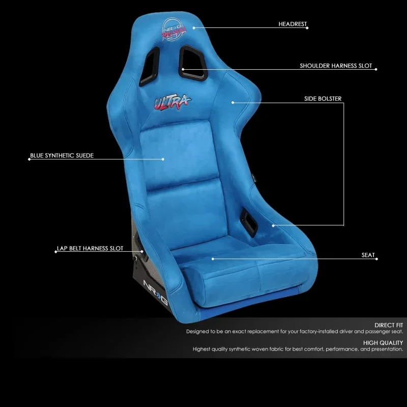 NRG-FRP-302BL-ULTRA Universal Fixed Back Bucket Racing Seat for 6-Point Harnesses, Size L, Blue Seat Cover