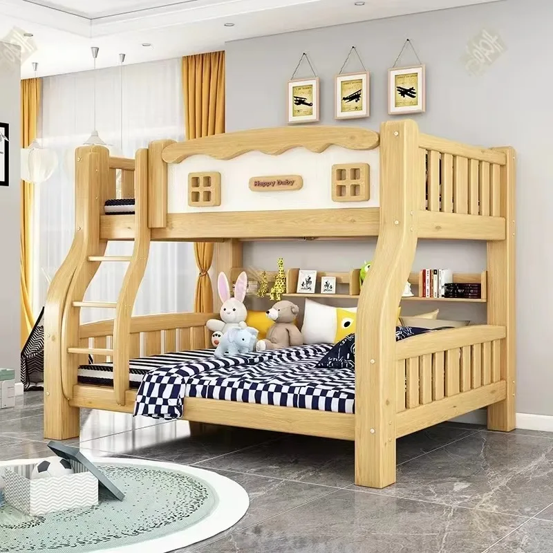 High Quality Luxury Solid Wood Bunk Bed Two Layers Bedroom Furniture Kids Home Oak Solid Wood Storage Bunk Bed