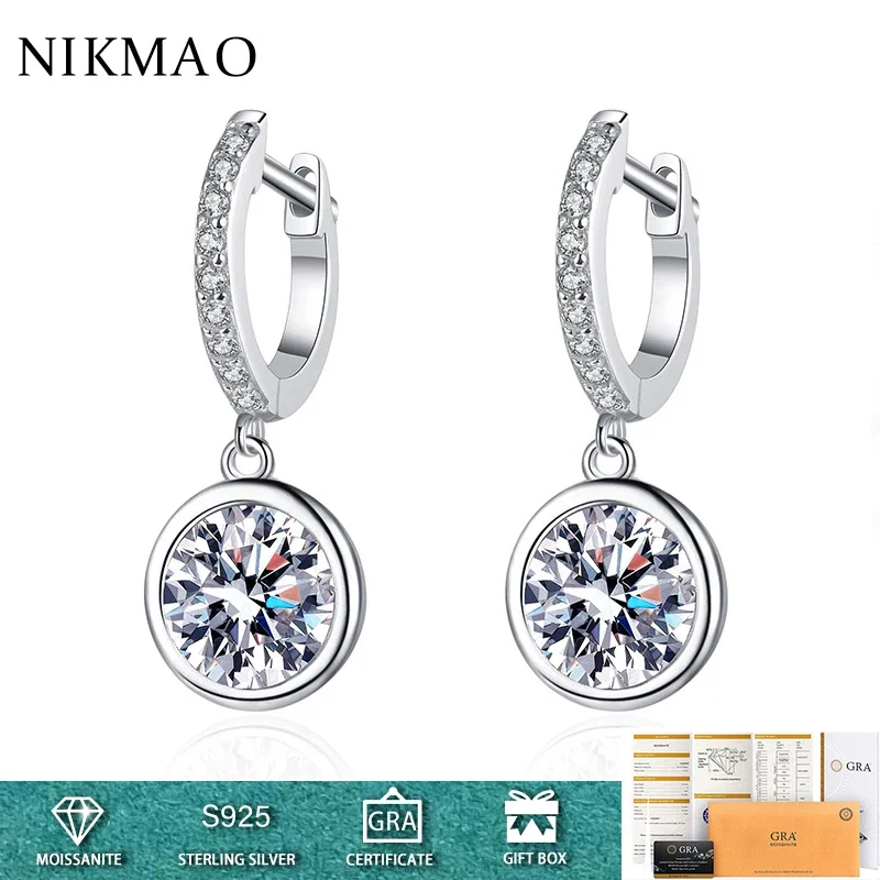 

0.5-1CT D Color Moissanite Diamond Round Drop Earrings for Women Wedding Party Fine Jewelry Gift S925 Sterling Silver Earring